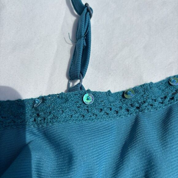 Xhilaration‎ Y2K Babydoll Tank Size Medium Blue Green Beads Lined Vintage - Picture 6 of 6